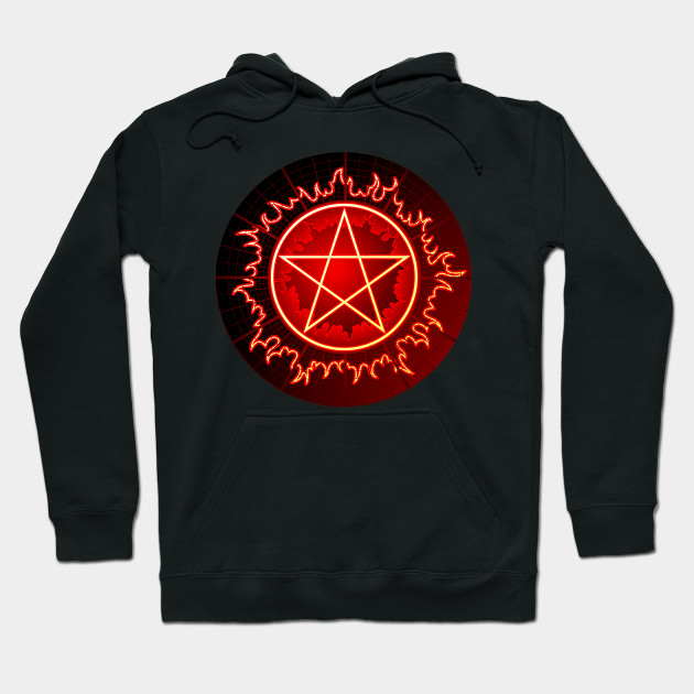 flaming pentagram pentacle in red and black